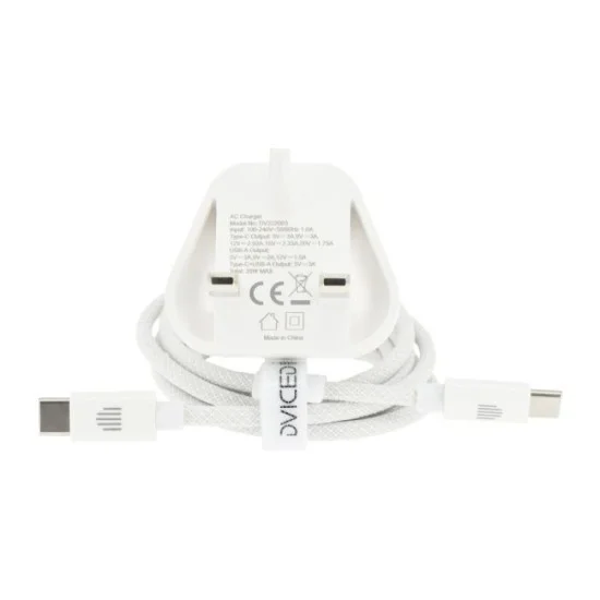 Dviced Wall charger, cable 35W GaN 1 USB-A 1 USB-C UK white
